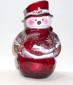 Fenton Glass Red Starlight Deer Winter Snowman Fairy Light Ltd Ed 26/68 Spindler - Picture 1 of 8