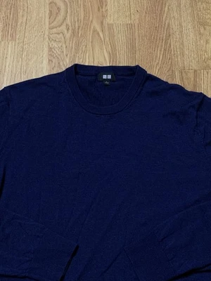 Suéter Uniqlo Para Hombre Grande Azul Marino 100% Lana Cuello Redondo Pullover Tejido Clásico Foto 1 de 4