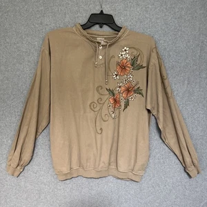 Vintage Crazy Shirts maglione donna top grande beige Kona tinto caffè ibisco - Foto 1 di 12