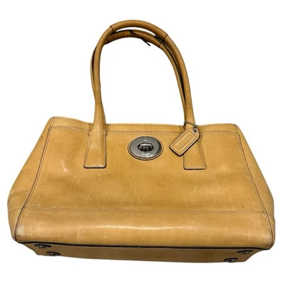 Coach желтовато-коричневый желтый кожаный замок двойной ремень сумка серебро оборудование 2009 - Изображение 1 из 4