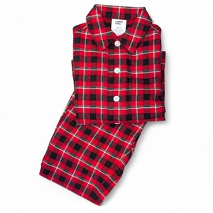 Lands End Kinder Flanell Pyjama Schlafset satt rot kariert Urlaub Weihnachten Gr. 2 - Bild 1 von 10