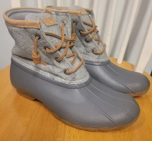 Sperry Women's Gray Duck Boot Zip Saltwater Wool Lined STS82475 Size 9 / NEW - Picture 1 of 6