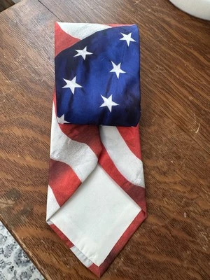 VTG Ralph Marlin Necktie Tie Stars & Stripes Red White Blue American Flag READ - Image 1 of 4