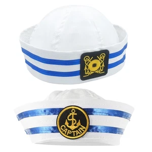 2 pezzi cosplay yacht capitano cappello nave marinaio berretto capitano vestire festa fornitura - Foto 1 di 12