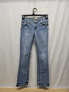 LEI Hipster Flare Blue Embroidered Pockets Hip Jeans Junior Huggers 29 X 32 - Picture 1 of 14