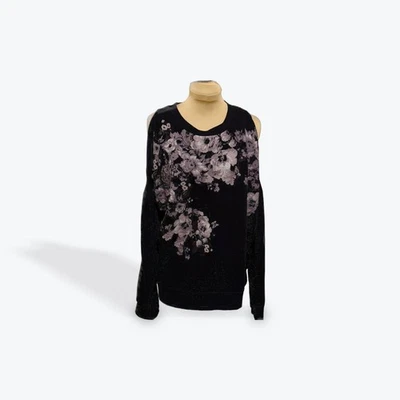 ALLSAINTS Negro Floral Hombro Frío Sudadera Suéter Top Mujer Mediano Foto 1 de 4