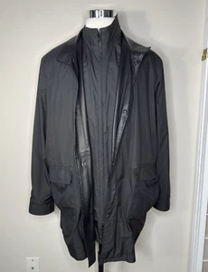 Johnston & Murphy Mens Double Collar Leather Trench Jacket 48 Car Coat Snap USA - Picture 1 of 11