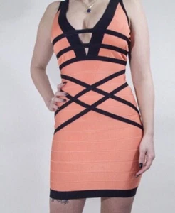 Adelia Bandage Dress Coral Gr. S Casual Chic Cocktail Minikleid Damen Formend - Bild 1 von 1