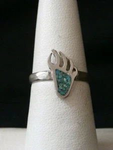 Vintage Sterling Silver Bear Claw Turquoise Chip Inlay Ring. Make Offer #1358 - Picture 1 of 6