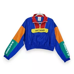 Honda Racing Color Block Pullover Windbreaker 1/4 Zip Front Pocket Large Cropped - Picture 1 of 6