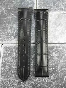 Nuevo 20 mm Cuero Negro Correa de despliegue Negro Puntada Reloj Banda para OMEGA - Imagen 1 de 5