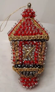 Spilla a spinta vintage paillettes perline fatta a mano lanterna ornamento metà secolo MCM 🎄 - Foto 1 di 5