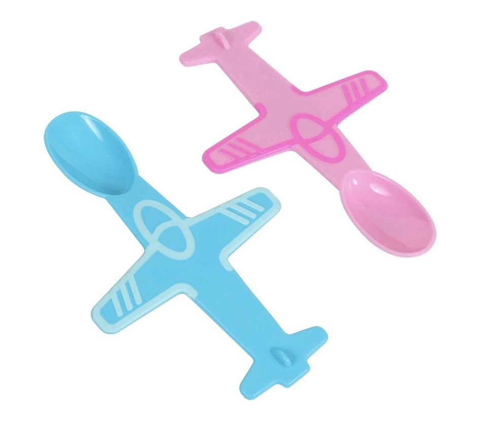 Angel of Mine 2pc Baby Spoons Airplanes BPA Pink and Blue