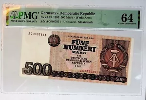 1985 East Germany 500 Mark Banknote PMG 64 Choice Uncirculated - Picture 1 of 2