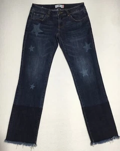 Cabi Slim Boyfriend Star Print Jeans Women’s 2 Blue Dark Wash Raw Hem Low Rise - Picture 1 of 9