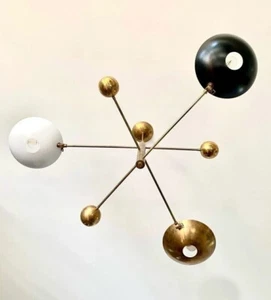 Ciondolo Lampadario Sputnik Metà Secolo Moderno Ottone Grezzo Apparecchio Fatto a Mano - Foto 1 di 6