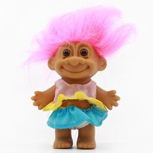 RUSS 4" Troll Doll - Pink Shirt and Blue Skirt - Pink Hair