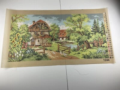 Unbranded Needlepoint Tapestry Canvas Cottage Farm Lake 35in By 17in 10 Count - Image 1 of 4