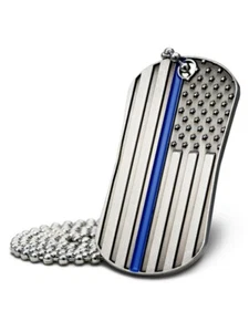 Thin Blue Line Law Enforcement Dog Tag Necklace-Matthew 5:9 Shields of Strength - Picture 1 of 4