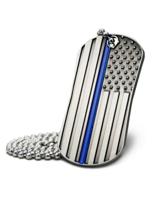 Collar delgado de línea azul para hacer cumplir la ley con etiqueta de perro - Matthew 5:9 escudos de fuerza Foto 1 de 4