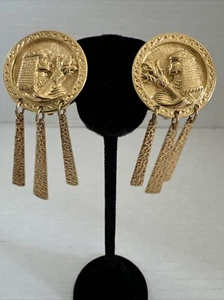 Vintage Avon Cleopatra Ägyptische Goldfarbene Ohrclips - Bild 1 von 8