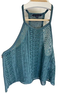 American Eagle Outfitters Tank Top Size Medium Green Lace In The Front - Picture 1 of 5