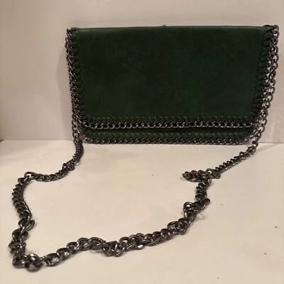 Vintage Green Leather Purse Clutch Handbag Bag Metal Trim Strap 70s 80s - Image 1 of 4