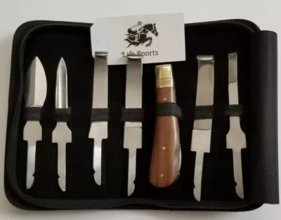 LIFT SPORTS Horse Farrier Tool Changeable 6 piece Hoof Knife Set Wood handle Cattle Pick Tac