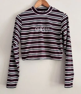 Guess Originals Ladies Top Size Large L Logo Spell Out Stripe Crop Cotton Casual - Picture 1 of 11
