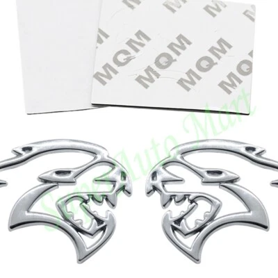 2PCS Hollow Hellcat Car Side Emblem Left Right Badges 3D Chrome Silver Decal - Image 1 of 4