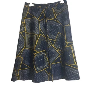 Gonna Vintage In Aline 12 Nero Giallo Modello Africano Paisley Midi Boho Hippie - Foto 1 di 4
