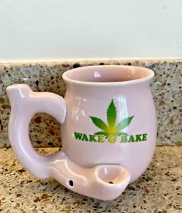 CUTE Wake and Bake Ceramic Mug Dry Pipe Mug Coffee Cup Pink Smoking Pipe - Picture 1 of 2