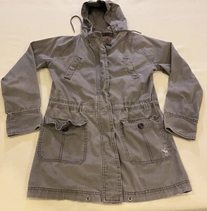 Abercrombie & Fitch Jacke Gr. L grau Parka Stil Mantel Jacke Kordelzug Hoodie - Bild 1 von 14