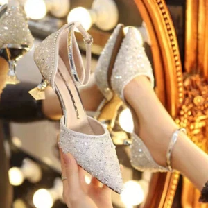 Moda Mujeres Bling Cristal Zapatos de salón Puntera puntiaguda Tacón delgado Tacones altos Fiesta - Imagen 1 de 14