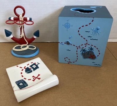 Kassatex Pirate Bath Accesories Tissue Box Toothbrush Holder Soap Dish *Used* - Image 1 of 4