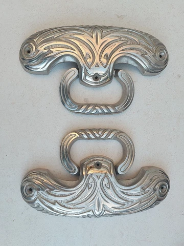 French JCR Door Handles Knockers Pair of Vintage Heavy cast Metal Art Deco Cover