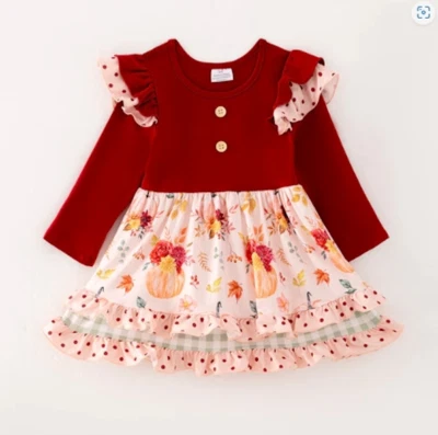 NEW Boutique Pumpkin Girls Long Sleeve Ruffle Dress Thanksgiving - Изображение 1 из 4