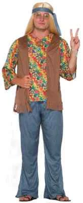 Hippie Dude 60's Retro Woodstock Groovy Fancy Dress Up Halloween Adult Costume - Image 1 of 2