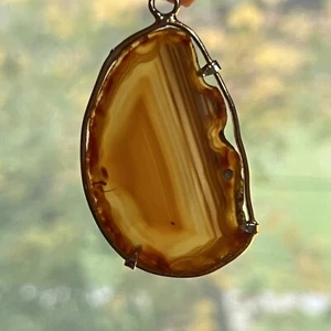 Vintage 2” Wire Wrap BEZEL Agate Slice NECKLACE PENDANT Chain Charm - Picture 1 of 5