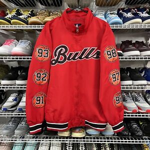 Rare Giii NBA Chicago Bulls 6X Champs Red Bomber Jacket-Men's Sz L