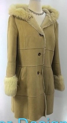 Larry Levine Boho Imitación Gamuza Piel Lujo Chaqueta Abrigo Rodilla Trench Caqui Tostado L NUEVO  Foto 1 de 4