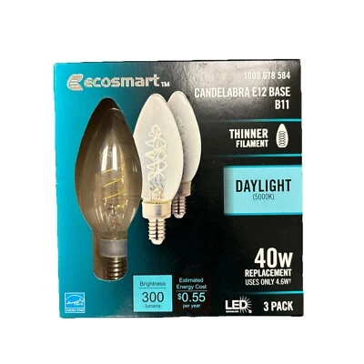 3pk 40Watt Equivalent B11 Dimmable E12 Candelabra Fine Bendy Filament LED Vintag - Image 1 of 2