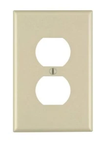 Leviton 80503-I 1-Gang Duplex Outlet Wallplate, Midway Size, Thermoset,  Ivory - Picture 1 of 1