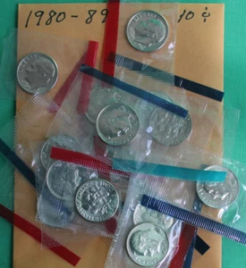 1980 to 1989 BU Roosevelt Dime Lot 16 P & D Coins From US Mint Sets No 1982-1983 - Picture 1 of 2