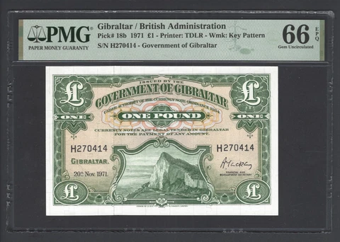 Gibraltar One Pound 1971 P18b Uncirculated Grade 66 Cover