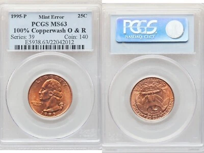 ER322 1995-P 25C Washington Quarter Dollar -- 100% Copperwash Obverse & Reverse. - Image 1 of 4