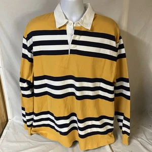Lands End Mens Rugby Shirt XL Long Sleeve Yellow w/ Blue White Stripes Free Ship - Picture 1 of 7