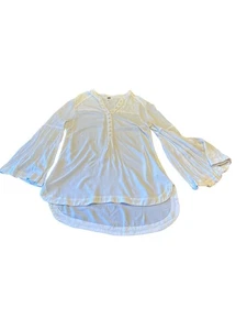 Blusa Henley Free People Blanca Rayón Abotonada Con Mangas Globo Boho - Imagen 1 de 5