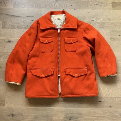 Abrigo Chaqueta De Caza De Lana Cremallera Completa Melton De Colección Talla XL Naranja Años 70 80 Foto 1 de 4