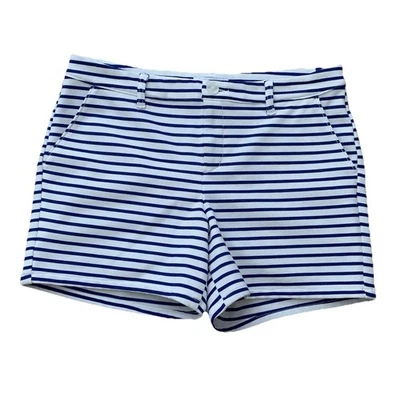 Liz Claiborne Bold Blue Striped Shorts Nautical Belt Loops Size 10 - Image 1 of 4